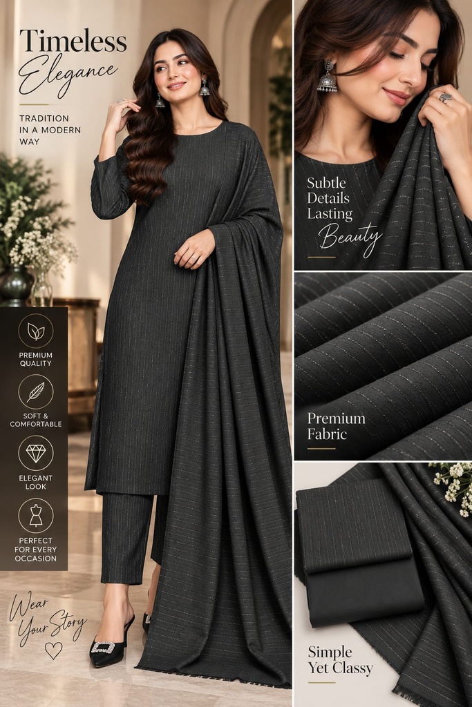 New Winter Collection – Dhanak Chamki Velvet Touch 3-Piece Unstitched Suit (Charcoal Grey)