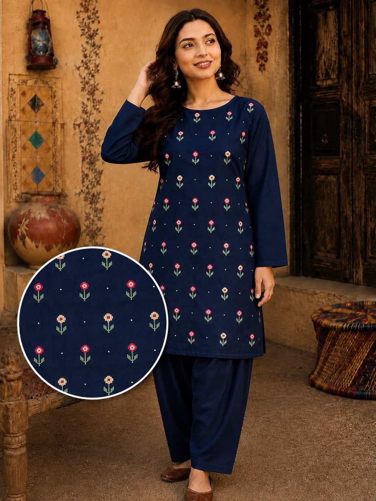 Bareeze Embroidered Khaddar 2-Piece Unstitched Suit – Winter Collection (Navy Blue)