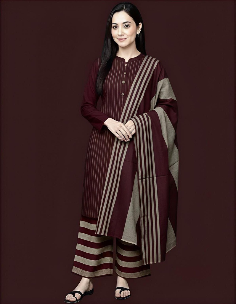 Khaddi Sussi Volume 2026 – 3-Piece Unstitched Winter Suit (Maroon)