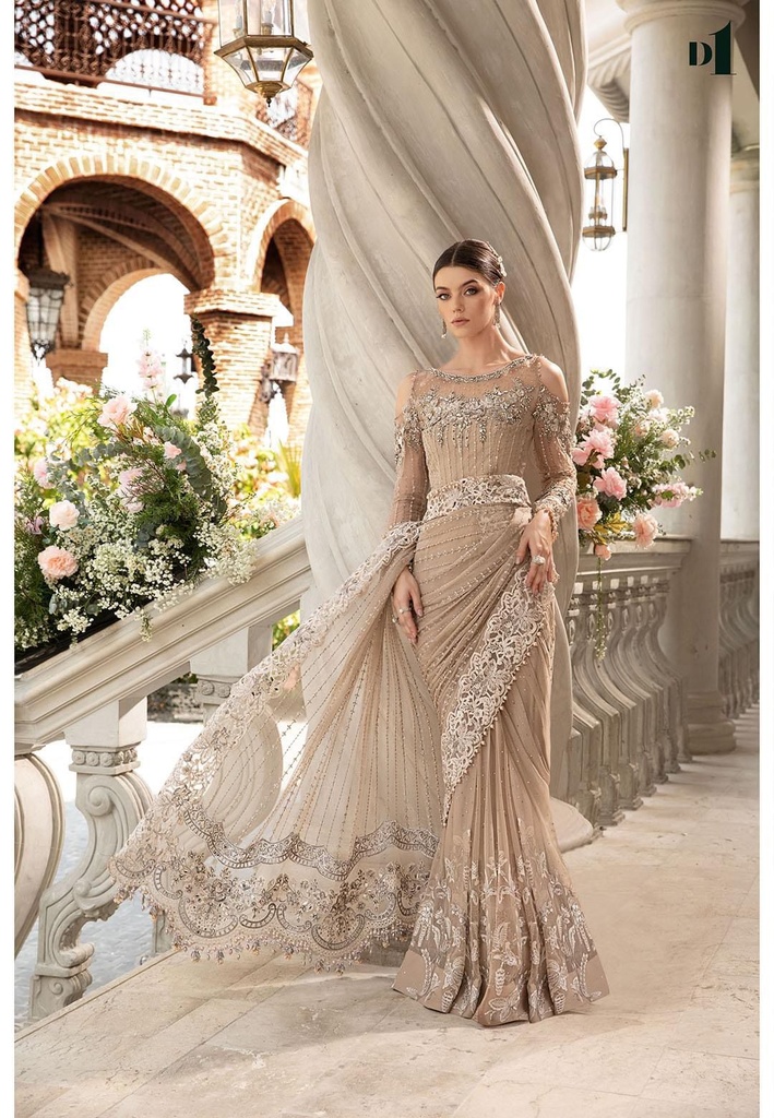 MARIA.B Exclusive Heavy Embroidered Net Unstitched Saree – Adda Work & Cutwork