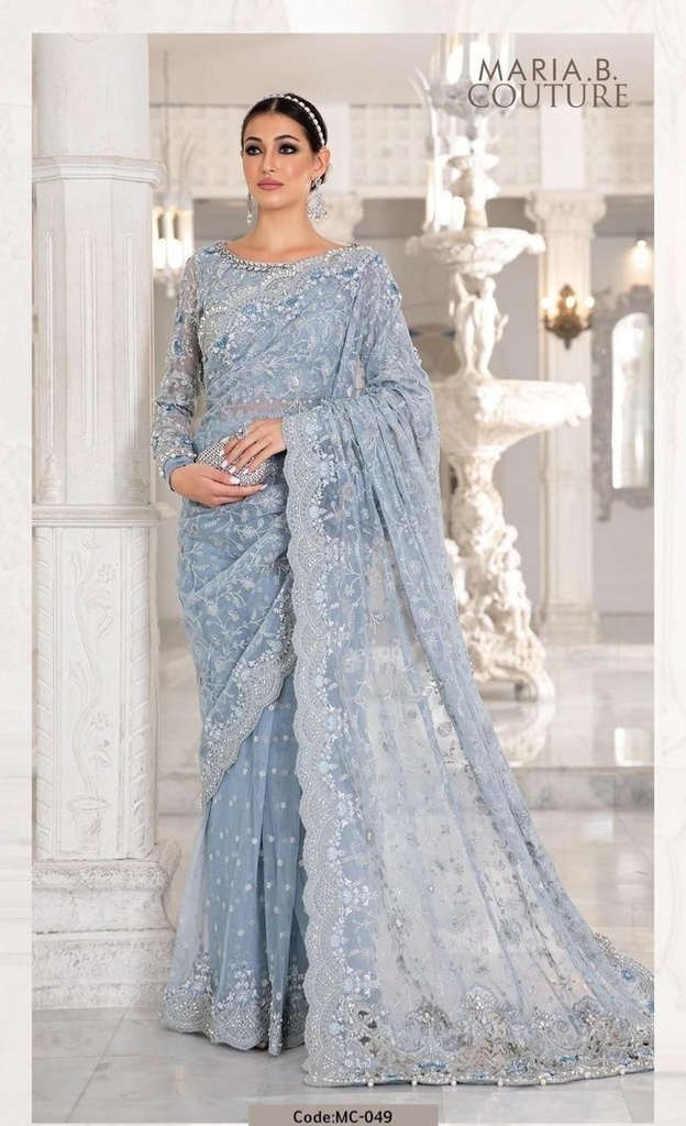 MARIA.B Exclusive Heavy Embroidered Net Unstitched Saree – Adda Work & Cutwork