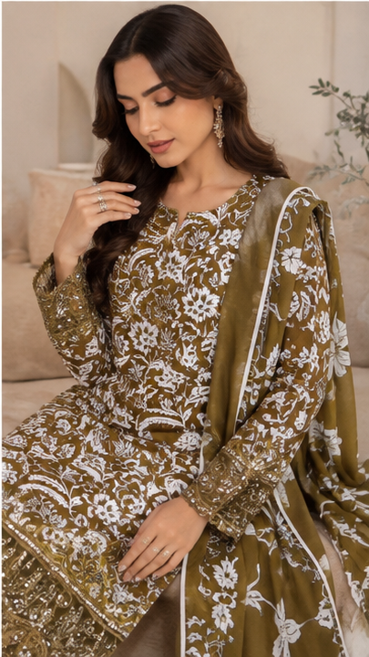 Digital Linen Embroidered 3PC Suit