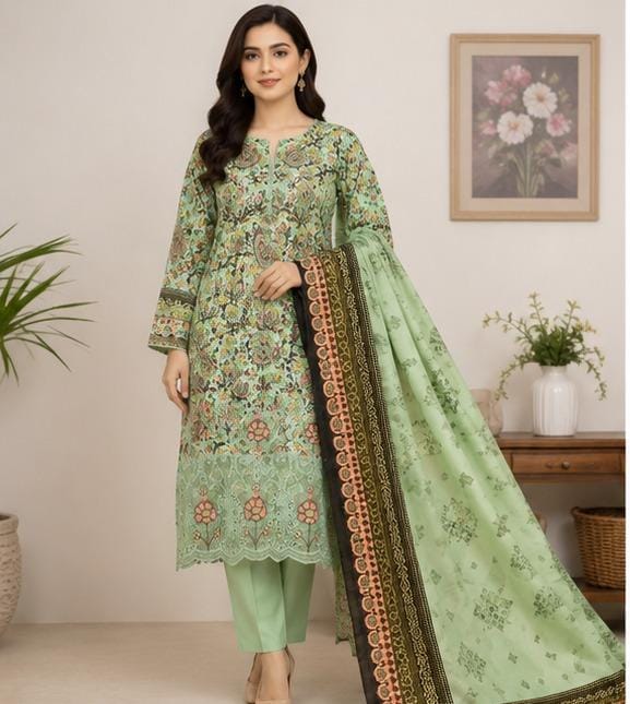 Digital Linen Embroidered 3-Piece Suit