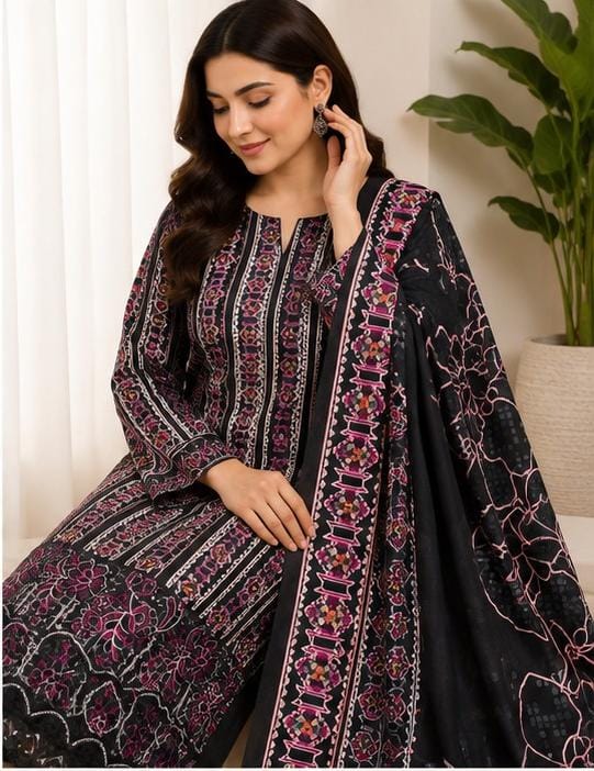 Digital Linen Embroidered 3-Piece Suit