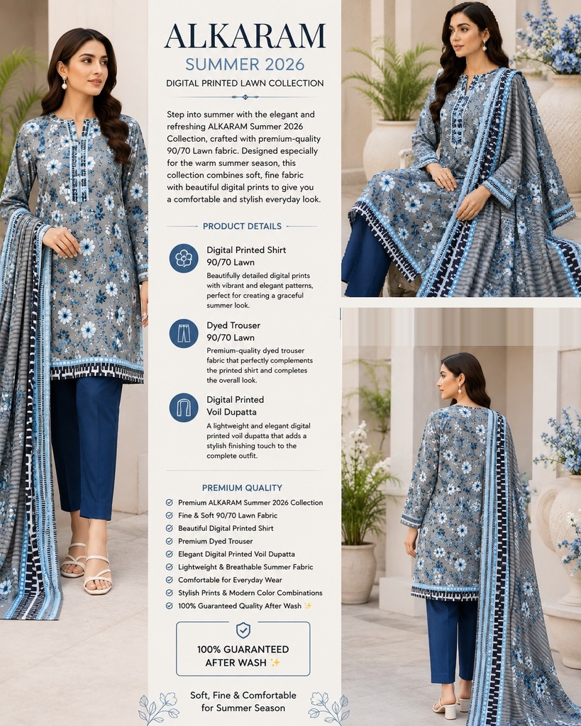Premium Digital Printed Lawn 3- Piece