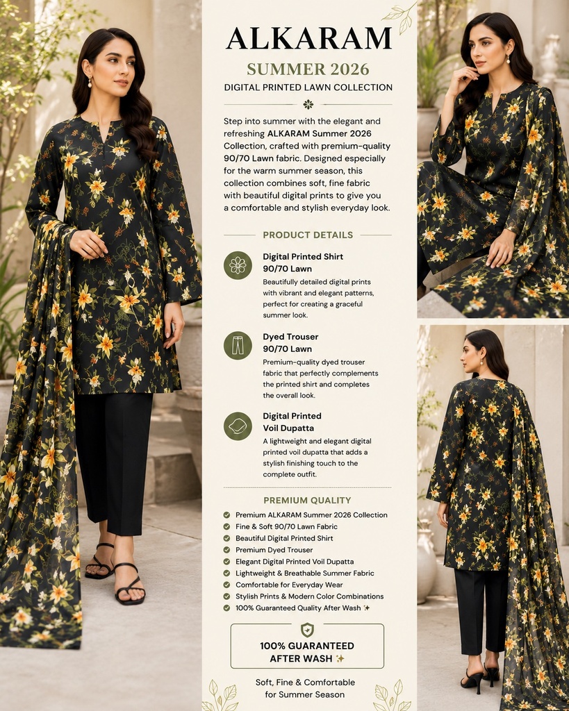 Premium Digital Printed Lawn 3- Piece
