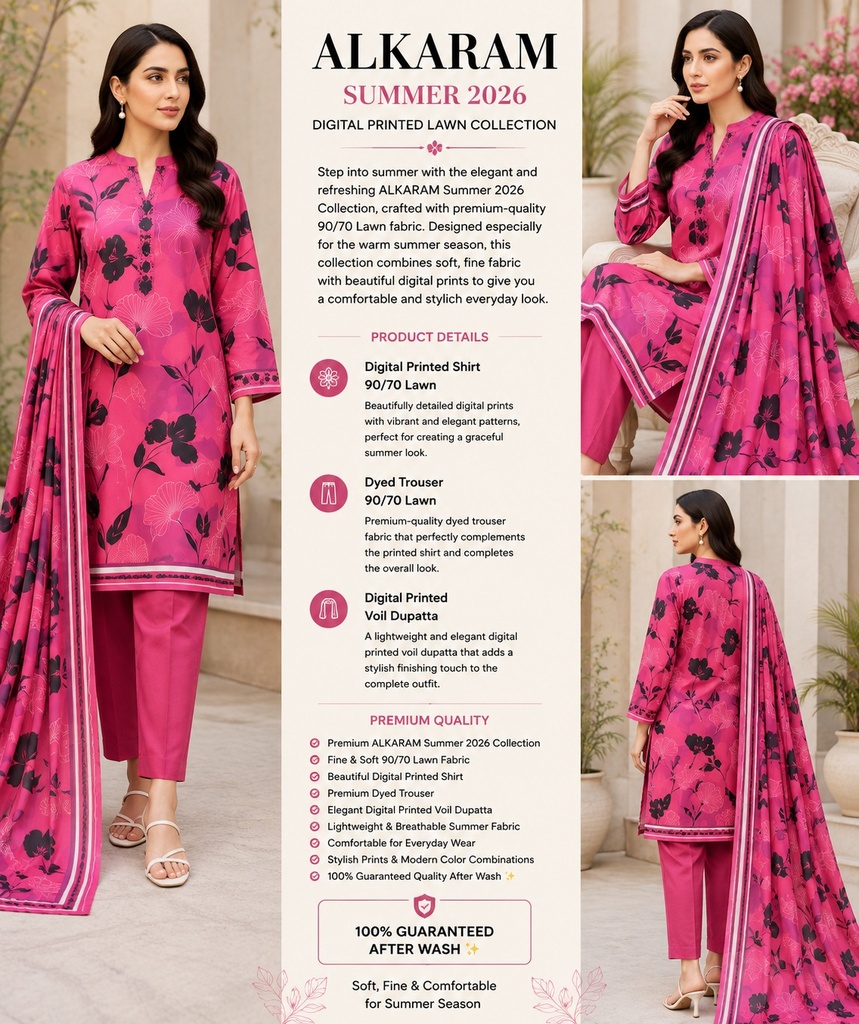 Premium Digital Printed Lawn 3- Piece