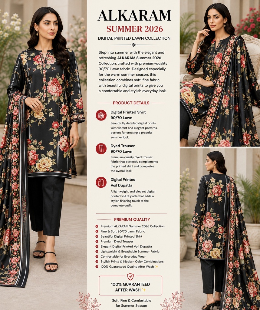 Premium Digital Printed Lawn 3- Piece