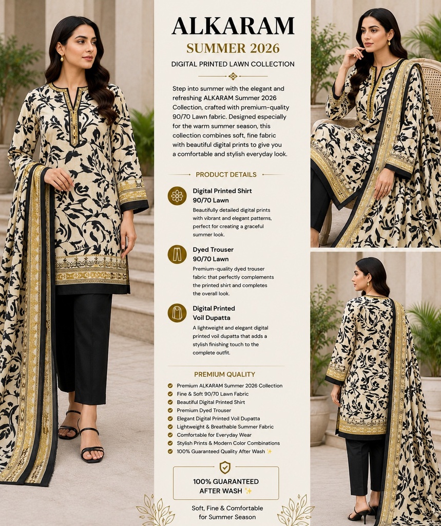 Premium Digital Printed Lawn 3- Piece