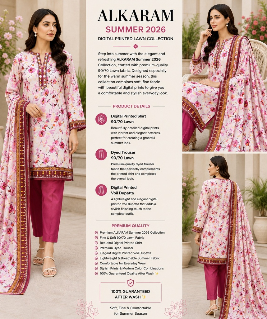 Premium Digital Printed Lawn 3- Piece